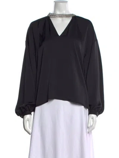 Pre-owned Ramy Brook V-neck Long Sleeve Blouse In Black