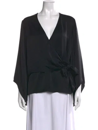 Pre-owned Ramy Brook V-neck Long Sleeve Blouse In Black