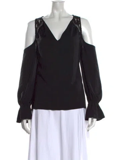 Pre-owned Ramy Brook V-neck Long Sleeve Blouse In Black
