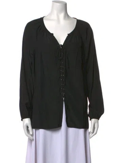 Pre-owned Ramy Brook V-neck Long Sleeve Blouse In Black
