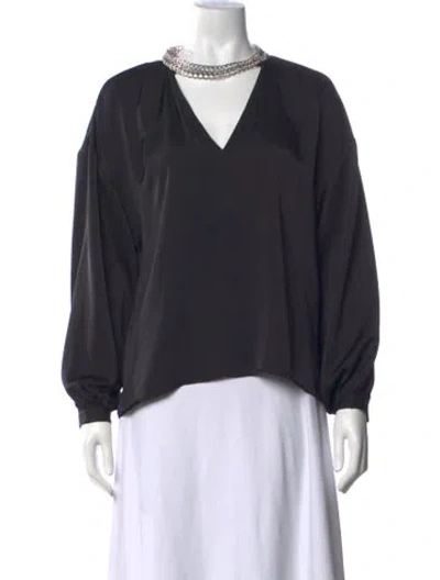 Pre-owned Ramy Brook V-neck Long Sleeve Blouse In Black/grey