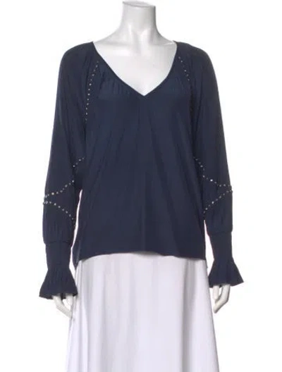 Pre-owned Ramy Brook V-neck Long Sleeve Blouse In Blue