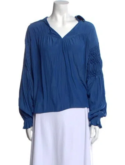 Pre-owned Ramy Brook V-neck Long Sleeve Blouse In Blue