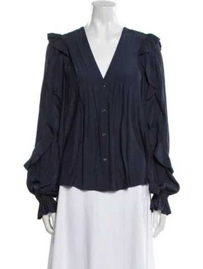 Pre-owned Ramy Brook V-neck Long Sleeve Blouse In Blue