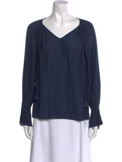 Pre-owned Ramy Brook V-neck Long Sleeve Blouse In Blue