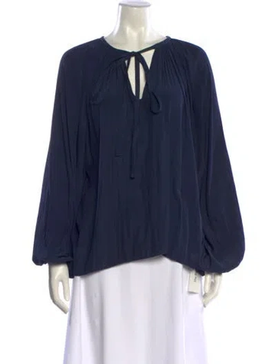 Pre-owned Ramy Brook V-neck Long Sleeve Blouse In Blue