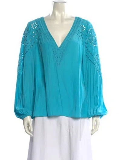 Pre-owned Ramy Brook V-neck Long Sleeve Blouse In Blue