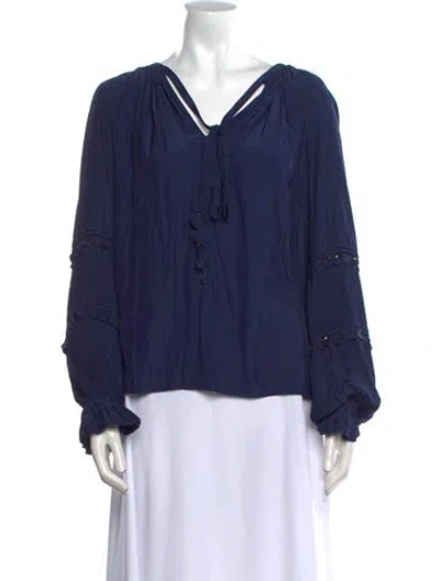 Pre-owned Ramy Brook V-neck Long Sleeve Blouse In Blue
