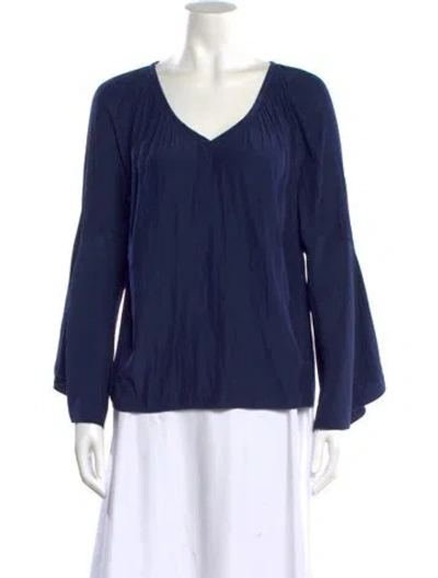 Pre-owned Ramy Brook V-neck Long Sleeve Blouse In Blue