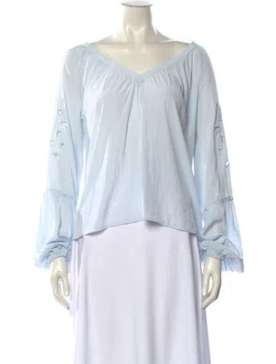 Pre-owned Ramy Brook V-neck Long Sleeve Blouse In Blue