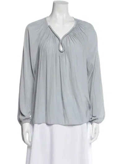 Pre-owned Ramy Brook V-neck Long Sleeve Blouse In Blue