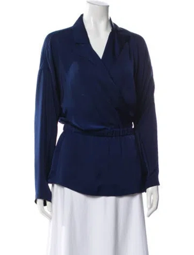 Pre-owned Ramy Brook V-neck Long Sleeve Blouse In Blue