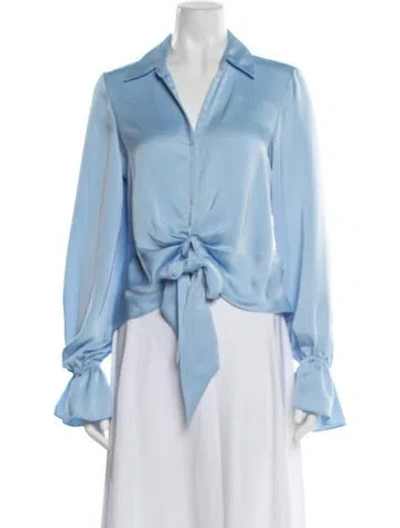 Pre-owned Ramy Brook V-neck Long Sleeve Blouse In Blue