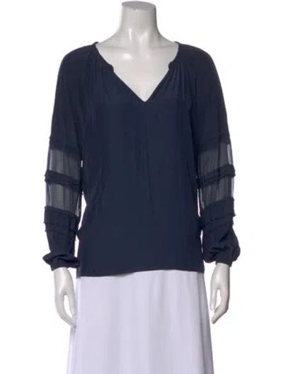 Pre-owned Ramy Brook V-neck Long Sleeve Blouse In Blue
