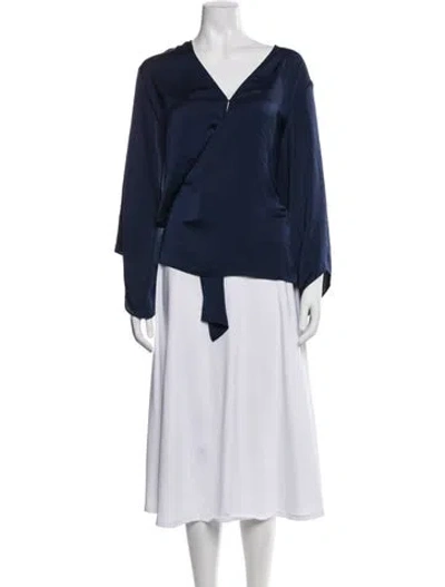 Pre-owned Ramy Brook V-neck Long Sleeve Blouse In Blue