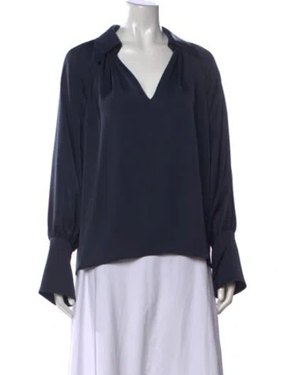 Pre-owned Ramy Brook V-neck Long Sleeve Blouse In Blue
