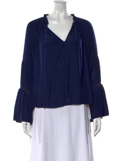 Pre-owned Ramy Brook V-neck Long Sleeve Blouse In Blue