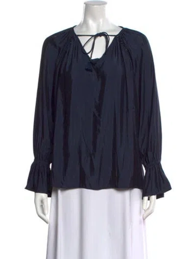 Pre-owned Ramy Brook V-neck Long Sleeve Blouse In Blue