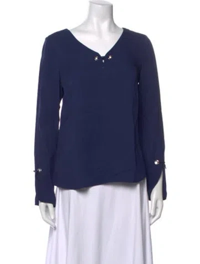 Pre-owned Ramy Brook V-neck Long Sleeve Blouse In Blue