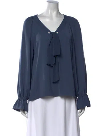 Pre-owned Ramy Brook V-neck Long Sleeve Blouse In Blue