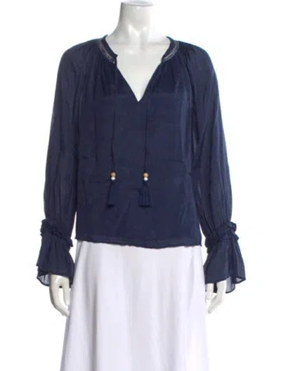 Pre-owned Ramy Brook V-neck Long Sleeve Blouse In Blue