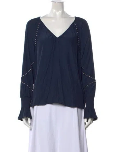 Pre-owned Ramy Brook V-neck Long Sleeve Blouse In Blue