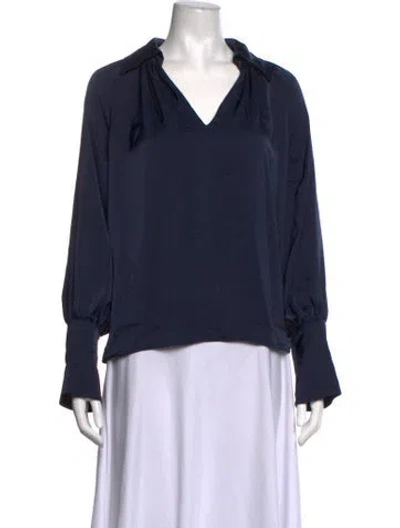 Pre-owned Ramy Brook V-neck Long Sleeve Blouse In Blue