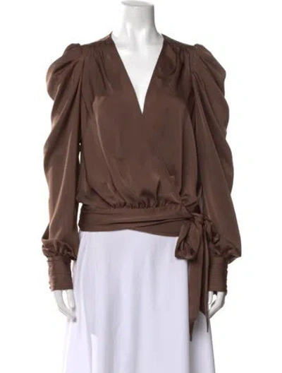 Pre-owned Ramy Brook V-neck Long Sleeve Blouse In Brown