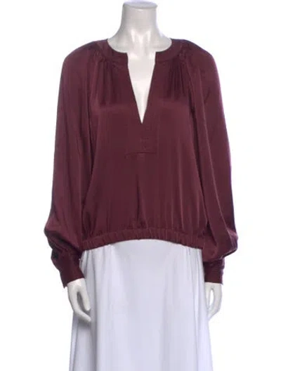 Pre-owned Ramy Brook V-neck Long Sleeve Blouse In Burgundy