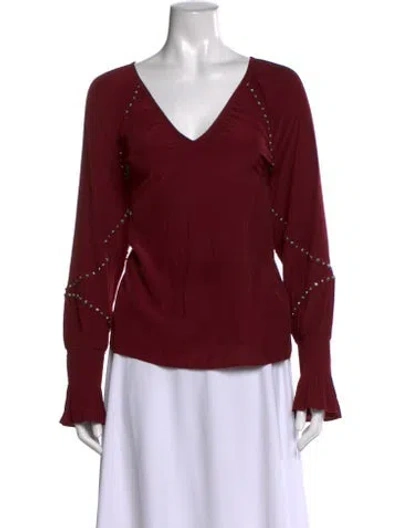 Pre-owned Ramy Brook V-neck Long Sleeve Blouse In Burgundy