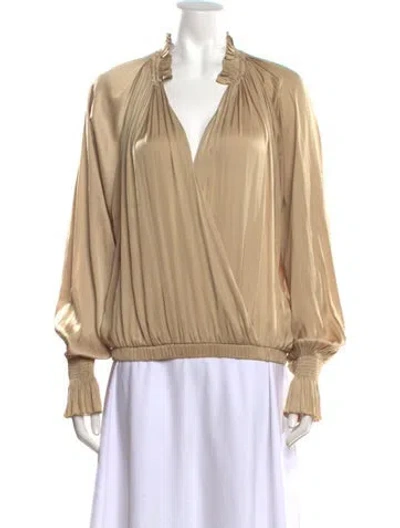 Pre-owned Ramy Brook V-neck Long Sleeve Blouse In Gold