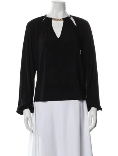 Pre-owned Ramy Brook V-neck Long Sleeve Blouse In Gray