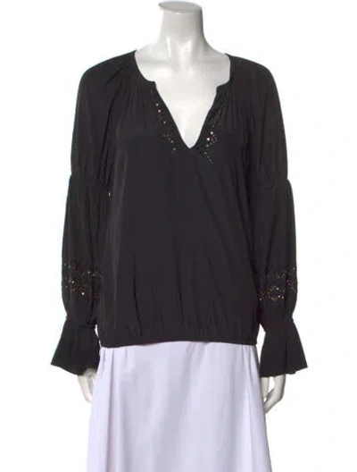 Pre-owned Ramy Brook V-neck Long Sleeve Blouse In Gray