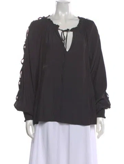 Pre-owned Ramy Brook V-neck Long Sleeve Blouse In Gray