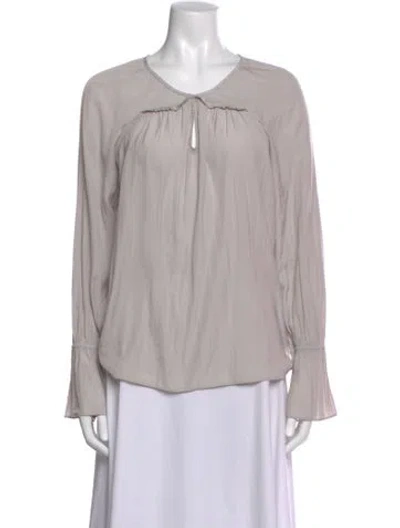 Pre-owned Ramy Brook V-neck Long Sleeve Blouse In Gray