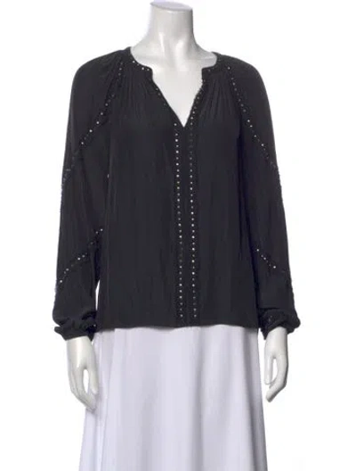 Pre-owned Ramy Brook V-neck Long Sleeve Blouse In Gray