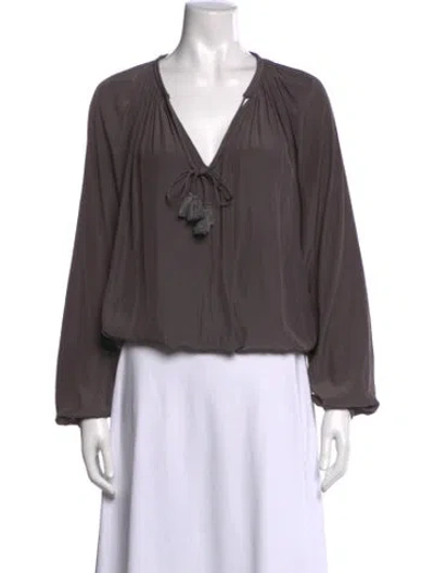 Pre-owned Ramy Brook V-neck Long Sleeve Blouse In Gray