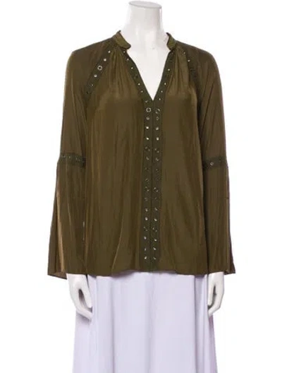 Pre-owned Ramy Brook V-neck Long Sleeve Blouse In Green