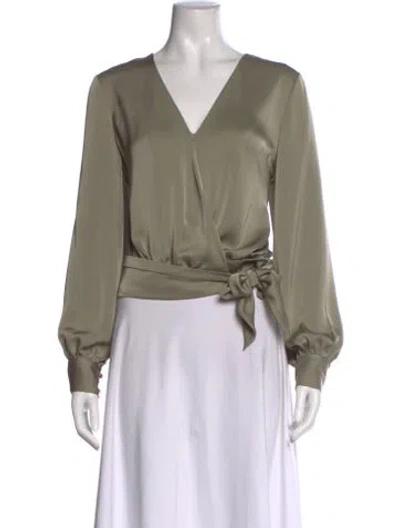 Pre-owned Ramy Brook V-neck Long Sleeve Blouse In Green