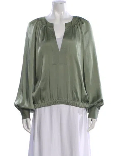 Pre-owned Ramy Brook V-neck Long Sleeve Blouse In Green