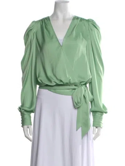 Pre-owned Ramy Brook V-neck Long Sleeve Blouse In Green