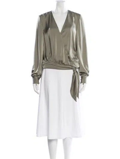 Pre-owned Ramy Brook V-neck Long Sleeve Blouse In Green