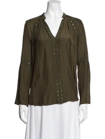 Pre-owned Ramy Brook V-neck Long Sleeve Blouse In Green