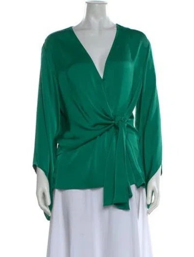 Pre-owned Ramy Brook V-neck Long Sleeve Blouse In Green