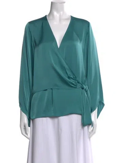 Pre-owned Ramy Brook V-neck Long Sleeve Blouse In Green