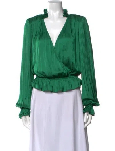 Pre-owned Ramy Brook V-neck Long Sleeve Blouse In Green