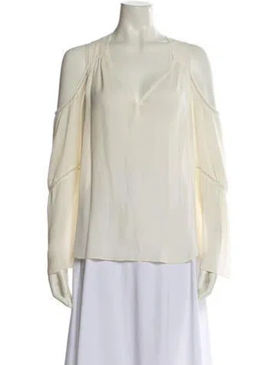Pre-owned Ramy Brook V-neck Long Sleeve Blouse In Neutral