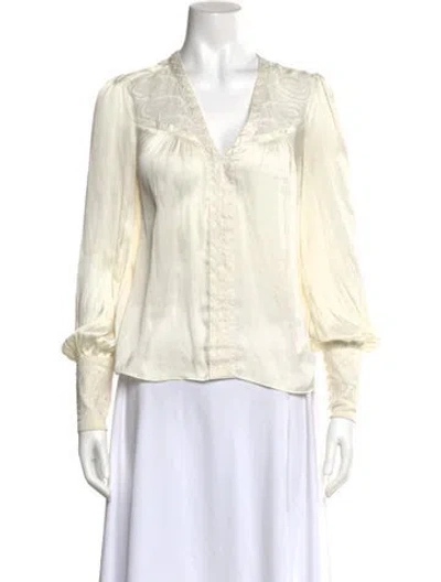 Pre-owned Ramy Brook V-neck Long Sleeve Blouse In Neutral