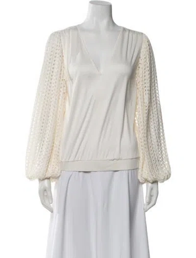 Pre-owned Ramy Brook V-neck Long Sleeve Blouse In Neutral
