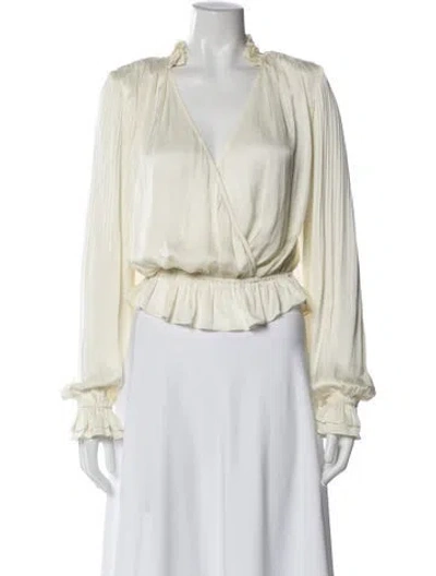 Pre-owned Ramy Brook V-neck Long Sleeve Blouse In Neutral